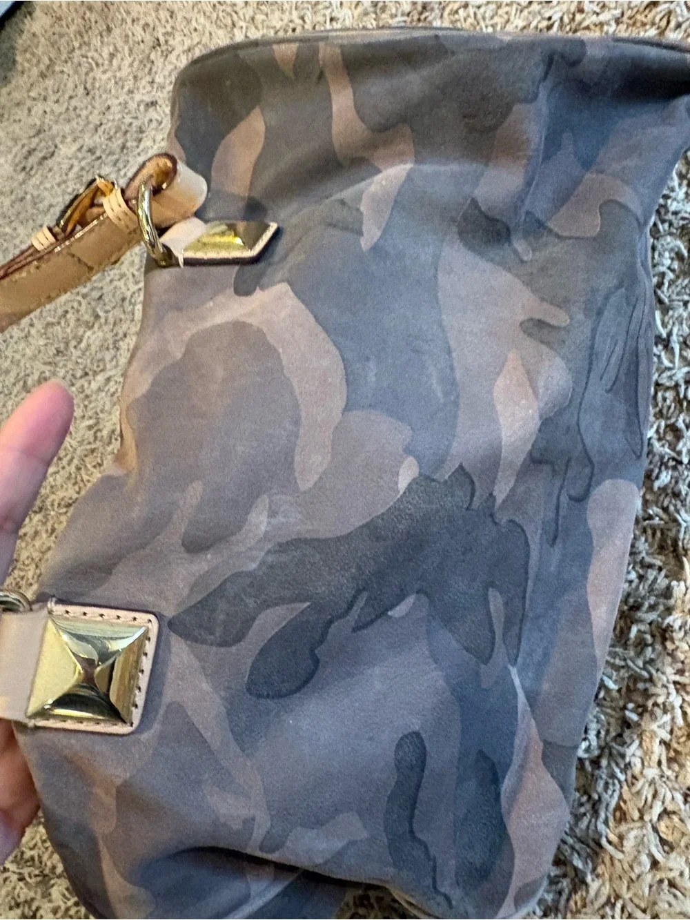 Michael Kors Taupe & Beige Camo Leather Bag
